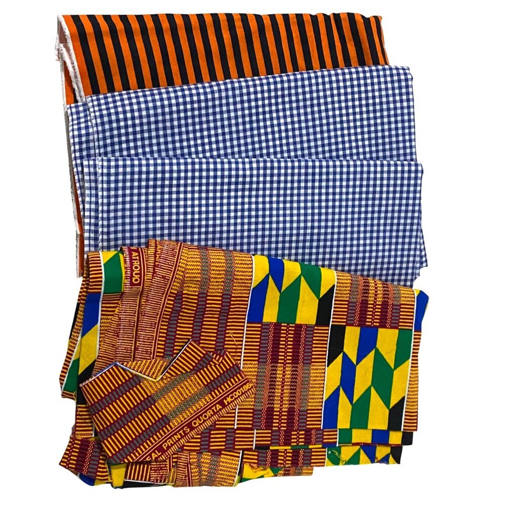 Fabric Remnant Lot of 4 Pieces Kente Cloth Gingham Halloween Stripes Sewing DIY‎